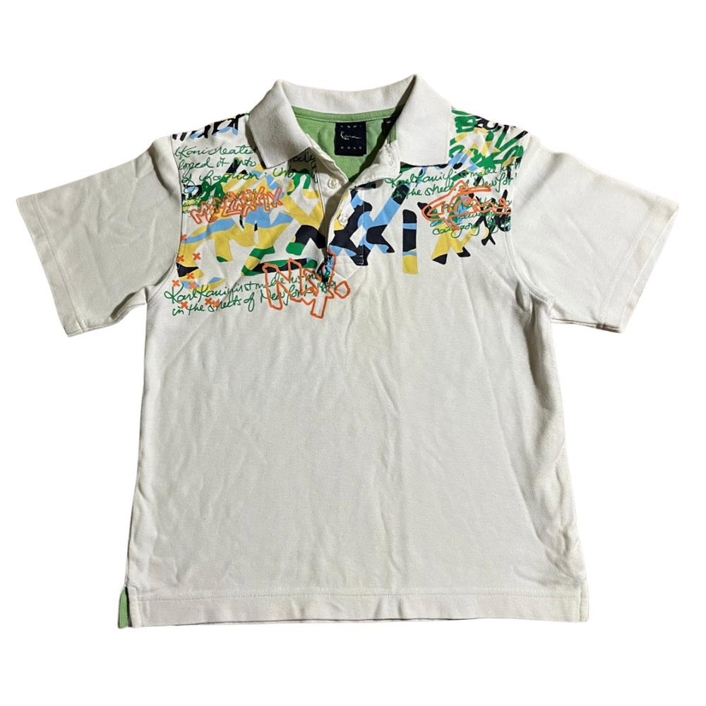 Karl Kani Gold Boys White Graphic Short Sleeve Polo Shirt Size S (8/10)